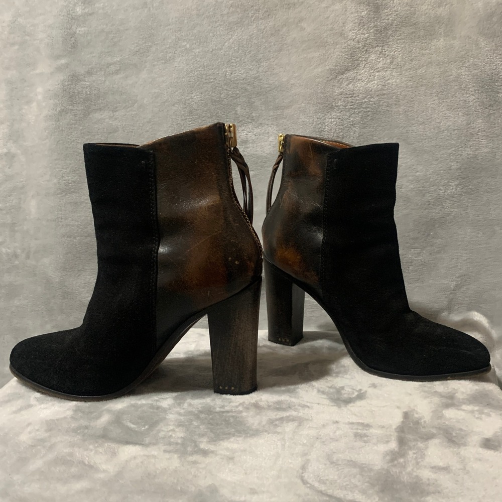 Buttero Womens Black Suede Brown Distressed Leather Rear Zip Ankle Boots 37 Chic